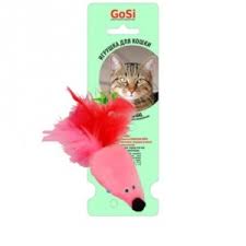 Игрушка (Gosi) Мышь с мятой, розовый мех, перо 07168